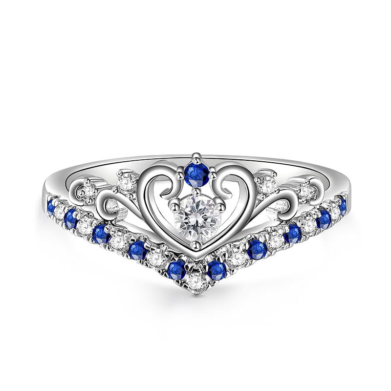 Princess Crown V Ring Round Cut Sterling Silver