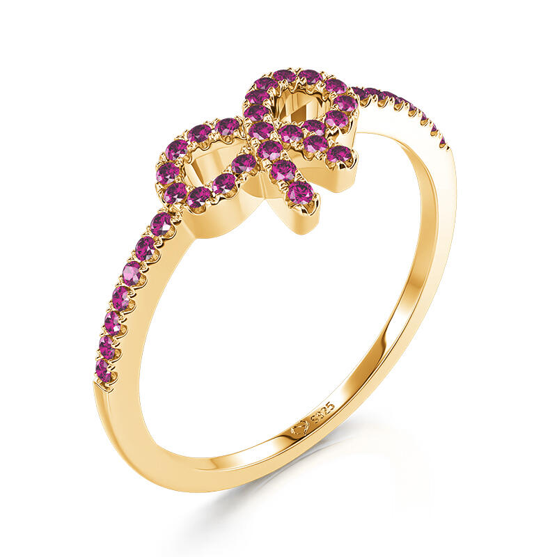 Juelvia Pink Pavé Bow Ring Gold Tone
