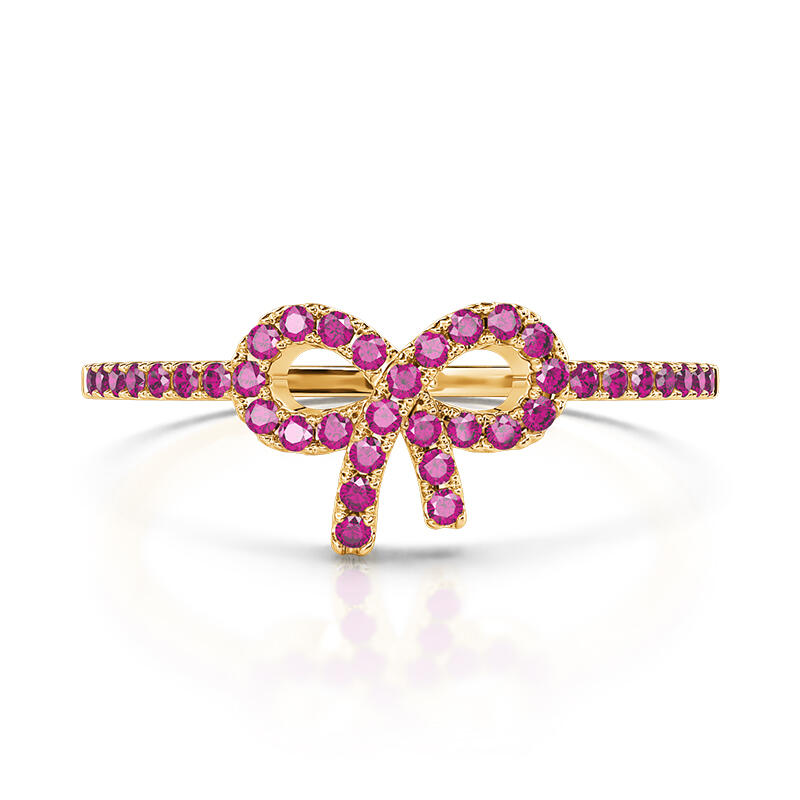 Juelvia Pink Pavé Bow Ring Gold Tone