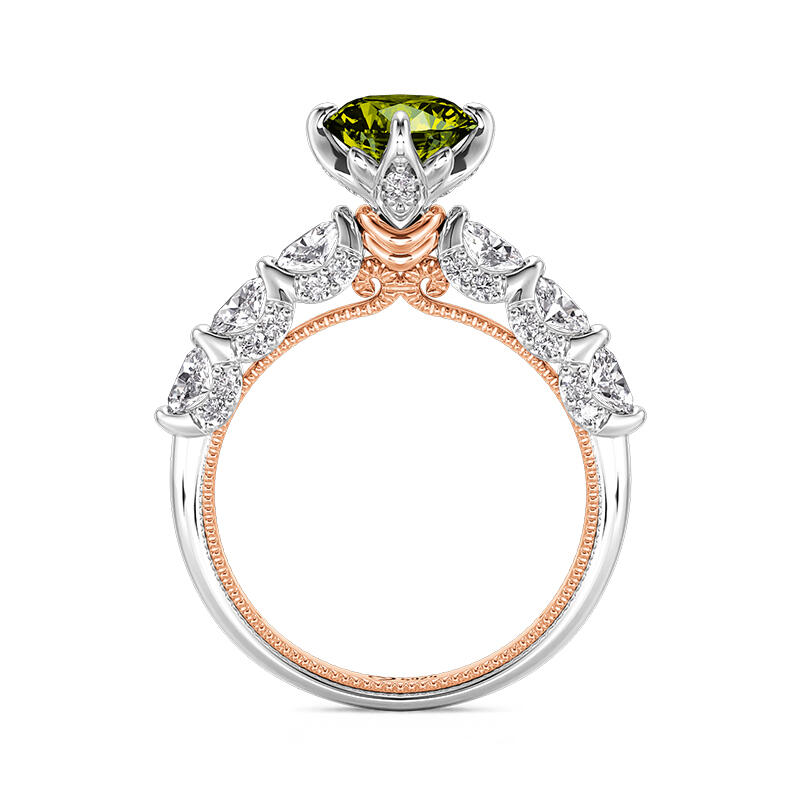 Two Tone Princess Gown Inset Green Engagement Ring