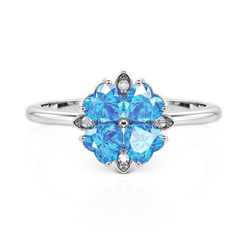 Four Leaf Clover Heart Cut Promise Ring Sterling Silver