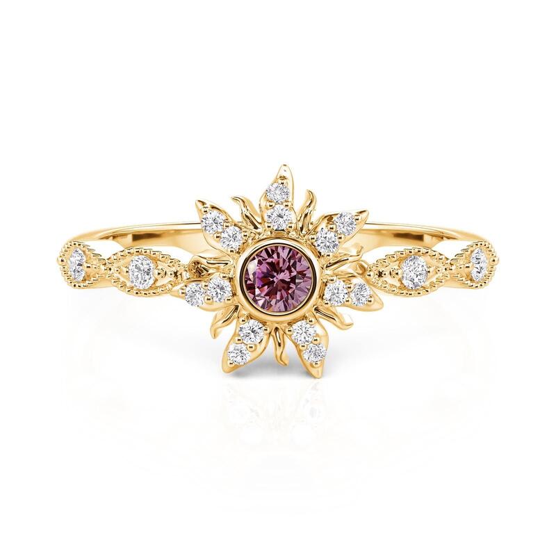 Golden Flower Beaded Edge Ring Sterling Silver