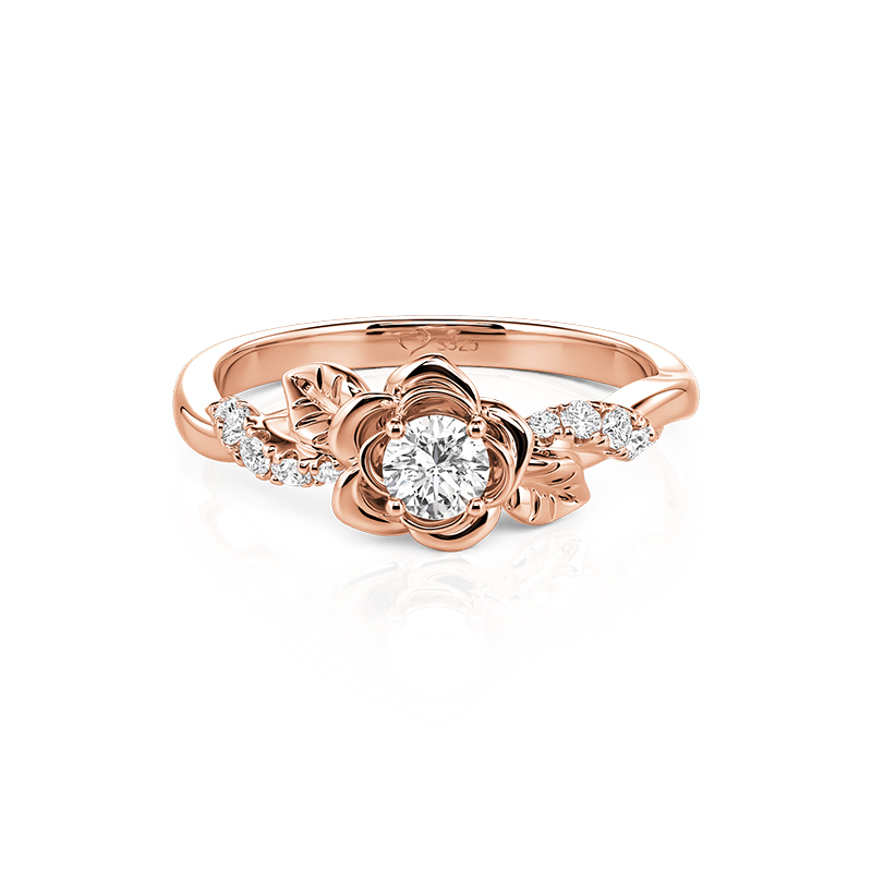 Rose Gold Plated Rose Flower Round Engagement Ring