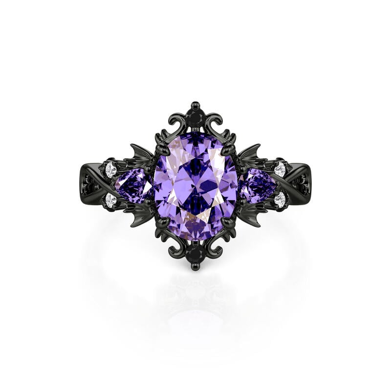 Gothic Bat Wing Black Thorn Purple Statement Ring