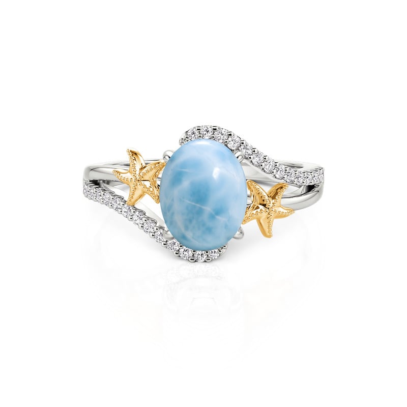 Swirl Oval Larimar Ring with Dual Starfish for Women
