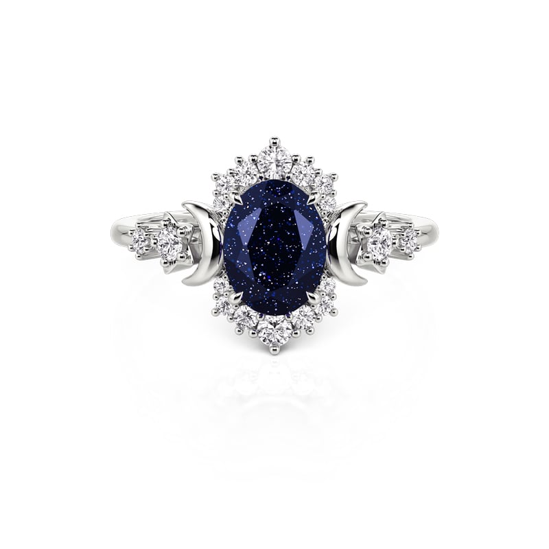 Galactic Star and Moon Oval Blue Sandstone Halo Ring