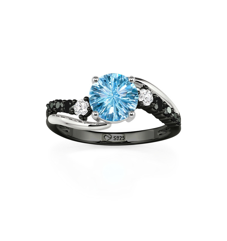 Juelvia Parallel Meet Bypass Firework Cut Topaz Promise Ring