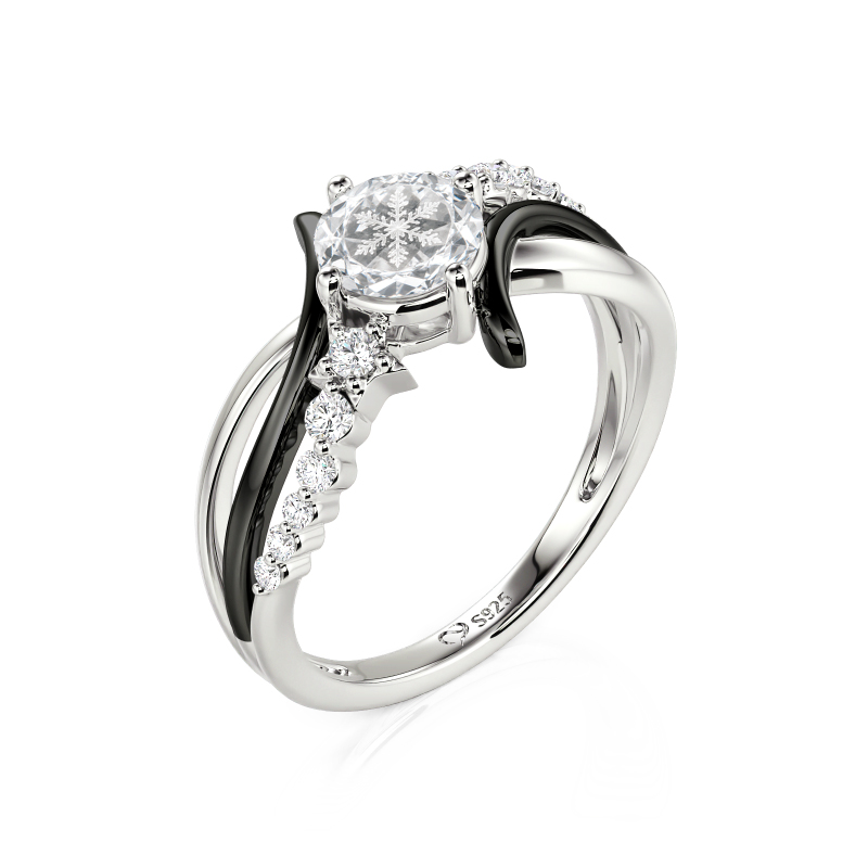 Juelvia Parallel Meet Two-Tone Bypass Star Snowflake Clear Quartz Ring