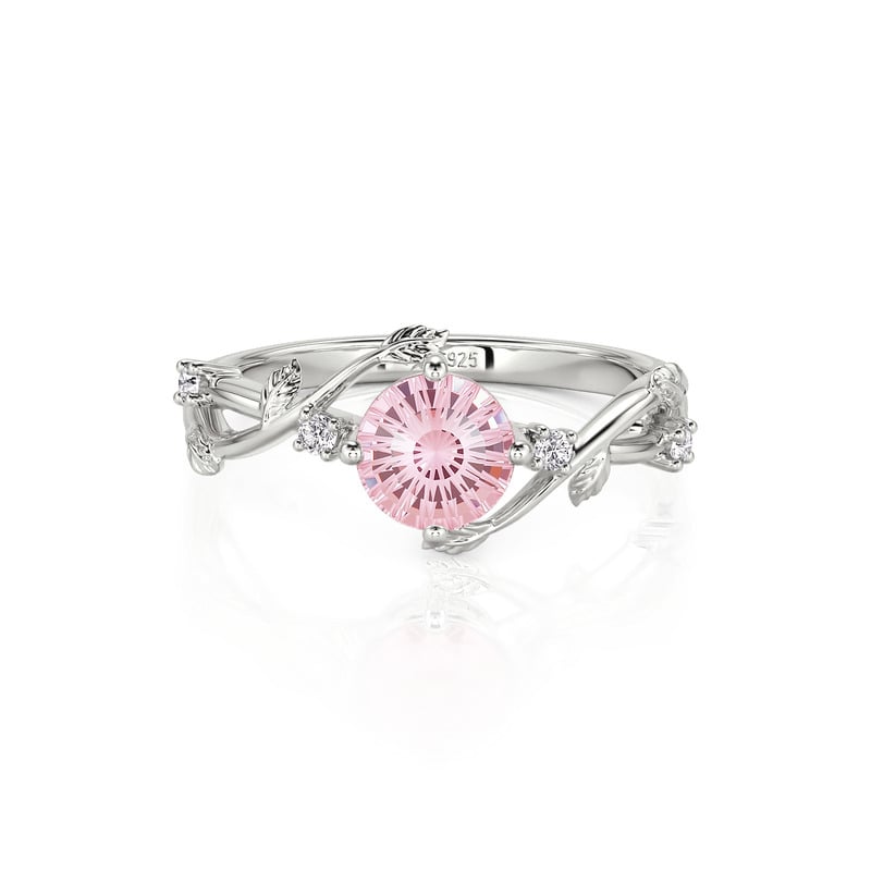 Parallel Meet Bypass Vine Leaf Pink Sunflare Cut Engagement Ring