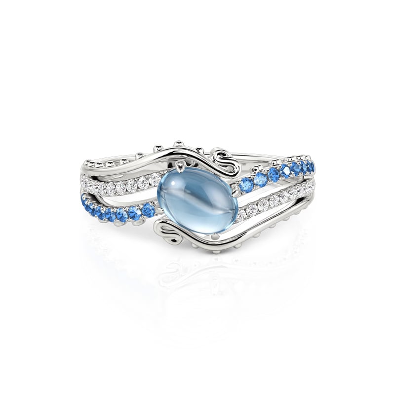 Bypass Ocean Wave Oval Blue Topaz Engagement Ring