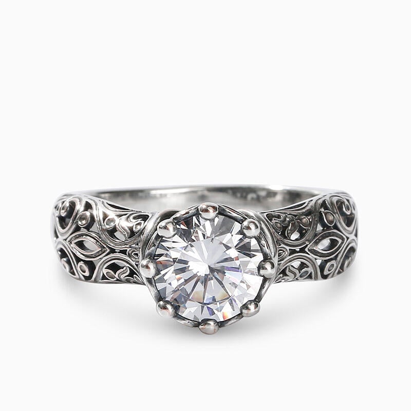 "Intricate Scroll" Beatrice Round Cut Sterling Silver Ring