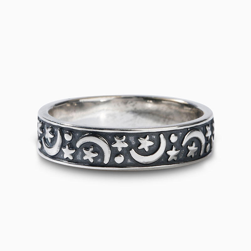 "Moon & Star" Sterling Silver Band