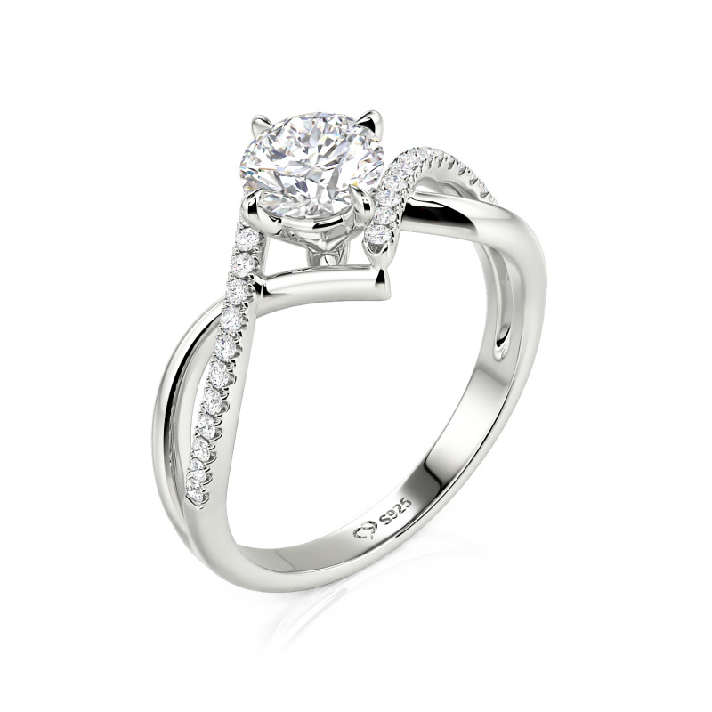 Juelvia Custom Simple Twist Wedding Ring Round Cut