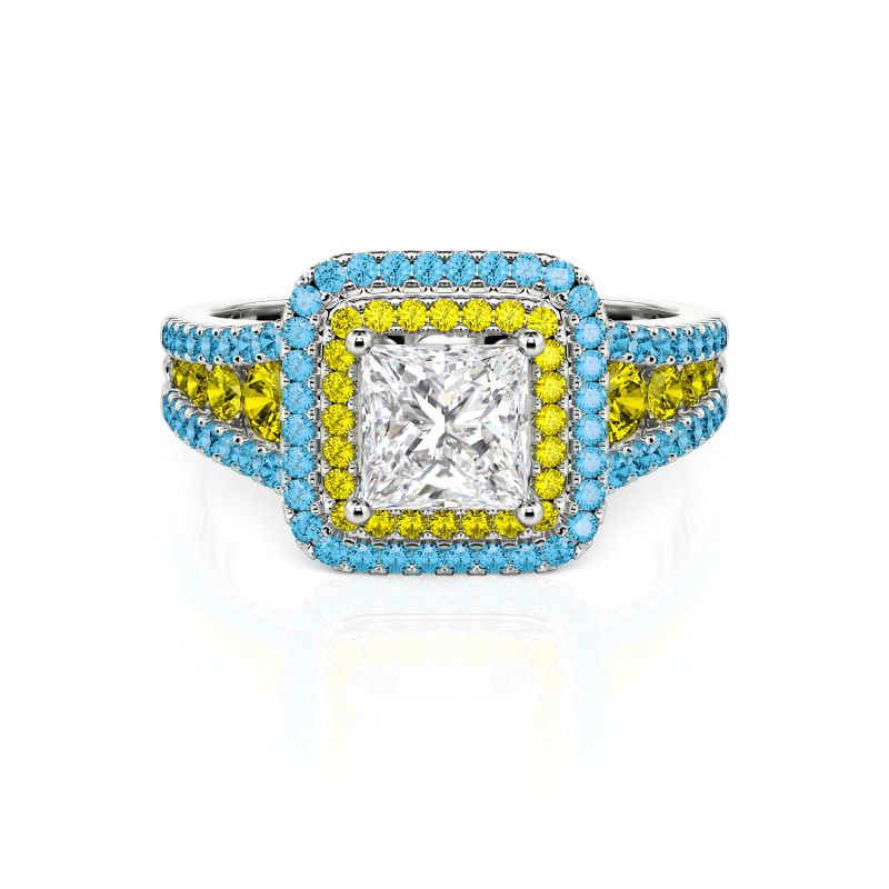 Halo Princess Cut Sterling Silver Ring