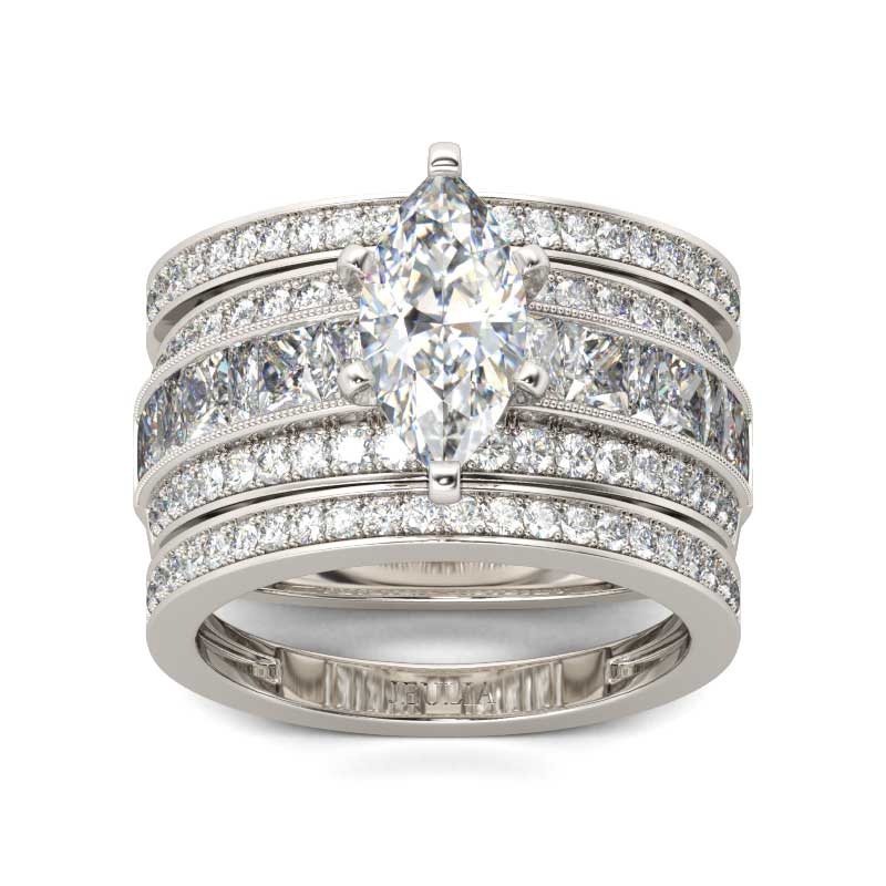 3PC Marquise Cut Sterling Silver Ring Set