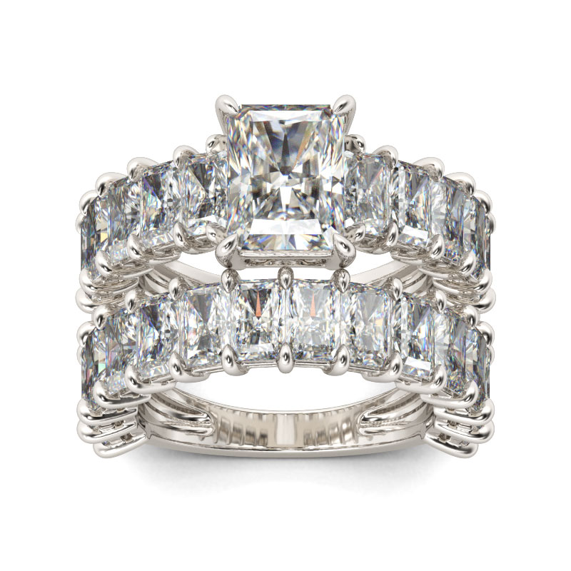 Classic Radiant Cut Sterling Silver Ring Set