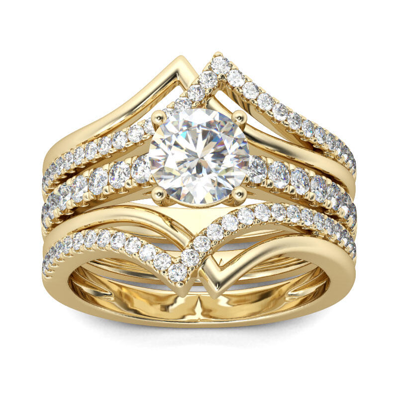 Gold Tone Interwoven Round Cut Sterling Silver 3PC Ring Set