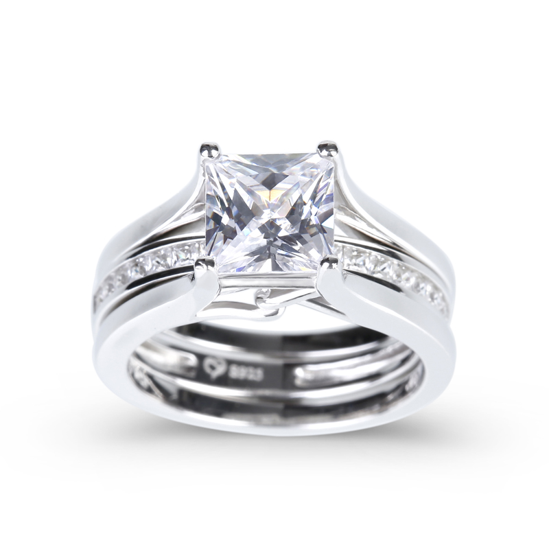 Interchangeable Princess Cut Sterling Silver Ring Set