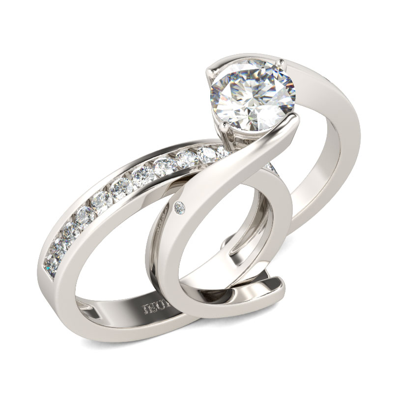 Bypass Round Cut Sterling Silver Ring Set