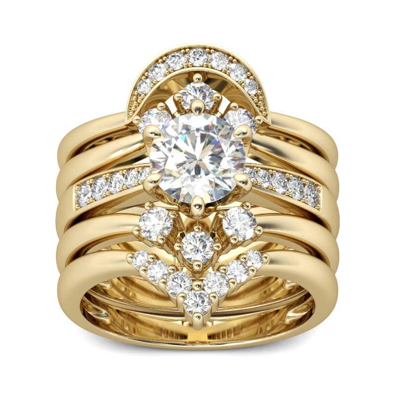 Yellow Gold Tone 5PC Round Cut Sterling Silver Ring Set
