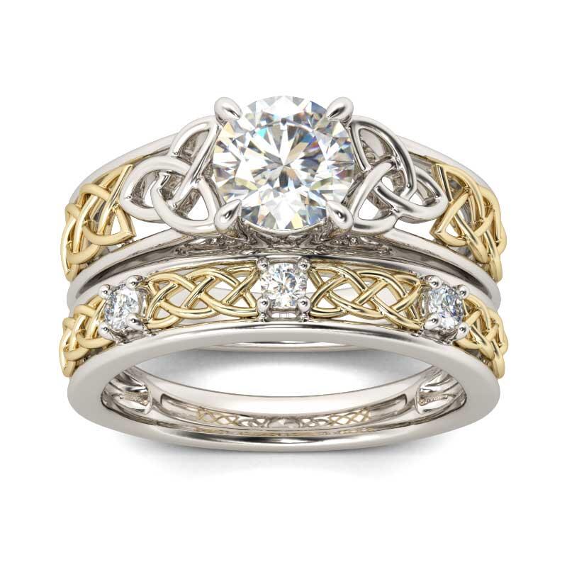 Celtic Knot Round Cut Sterling Silver Ring Set