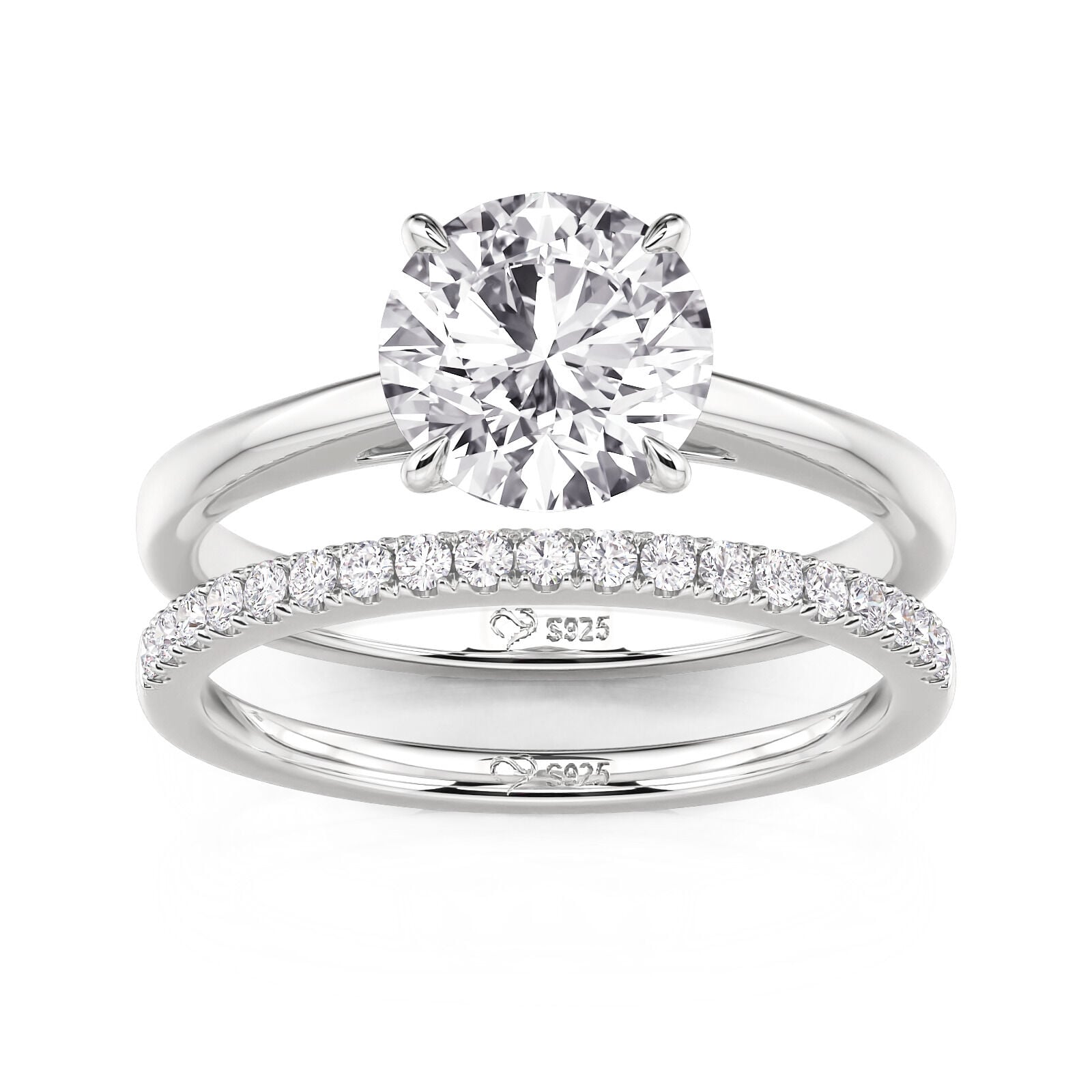 Classic Round Cut Sterling Silver Ring Set