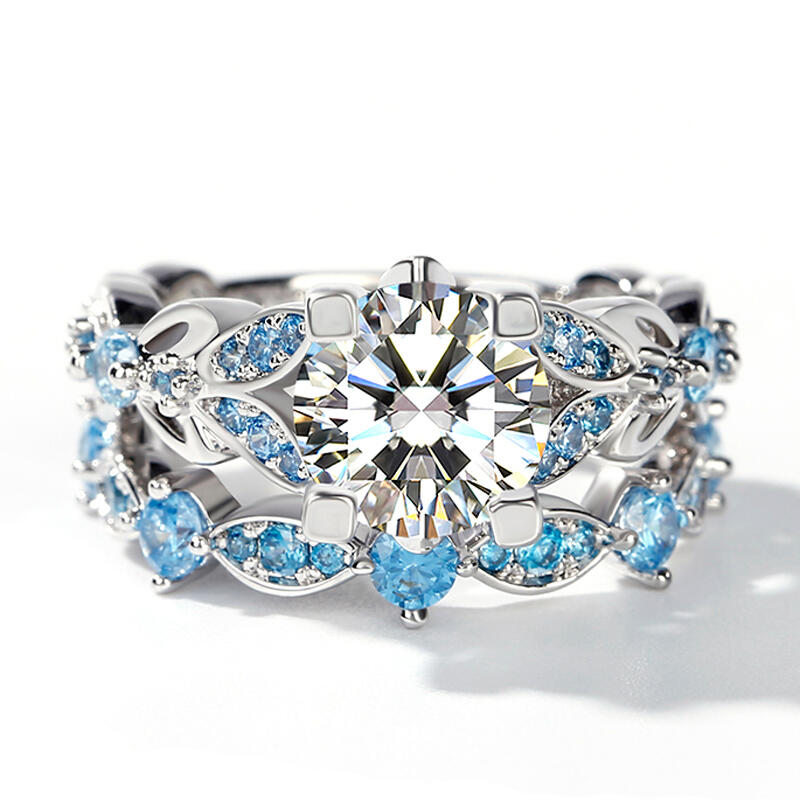 Butterfly Round Cut Sterling Silver Ring Set