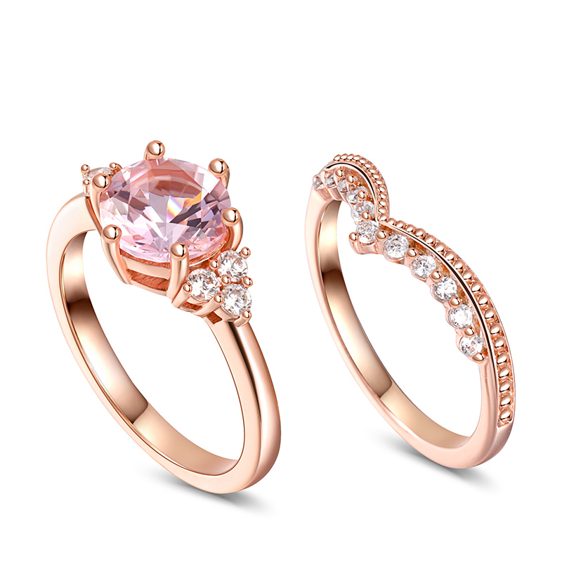 Juelvia Vintage Round Cut Synthetic Morganite Sterling Silver Ring Set