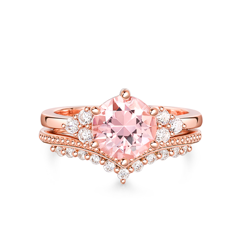 Juelvia Vintage Round Cut Synthetic Morganite Sterling Silver Ring Set