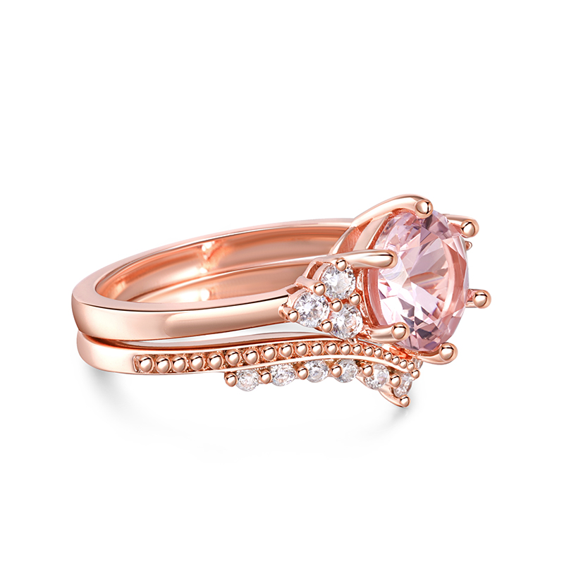 Juelvia Vintage Round Cut Synthetic Morganite Sterling Silver Ring Set