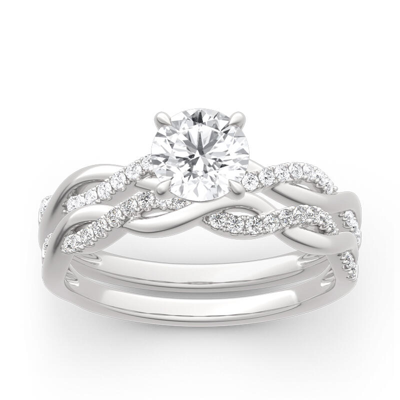 Twist Round Cut Sterling Silver Ring Set