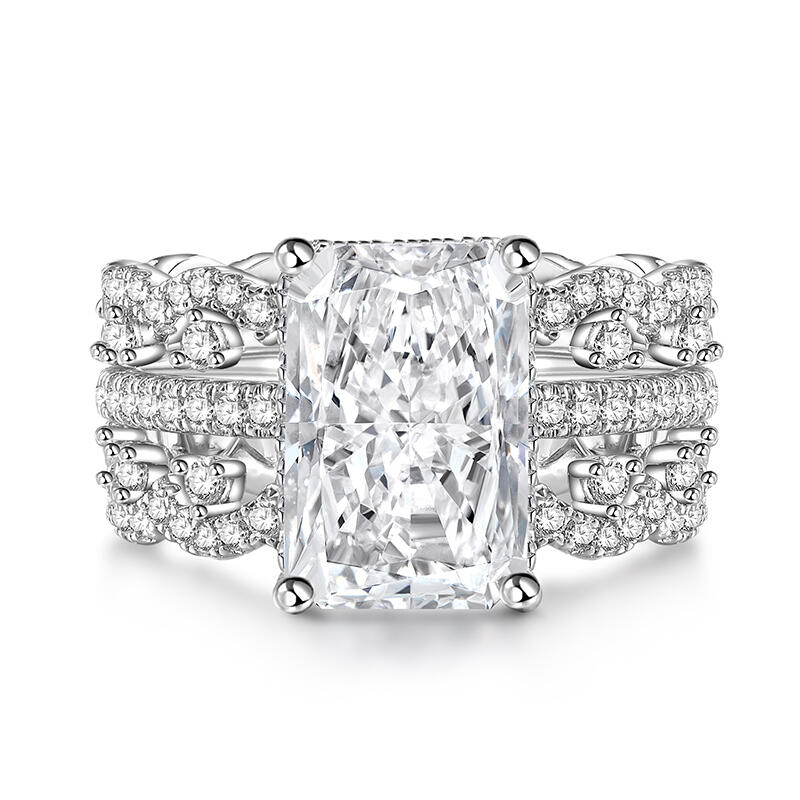 3PC Radiant Cut Sterling Silver Ring Set