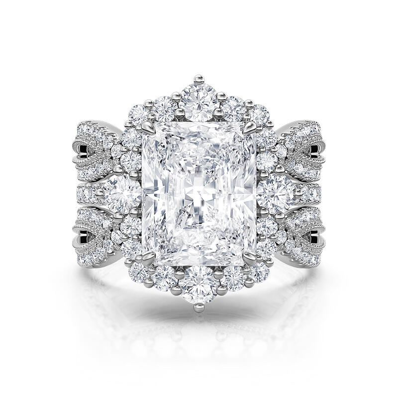 Interchangeable Halo Engagement Ring Set Twisted Radiant Cut Sterling Silver