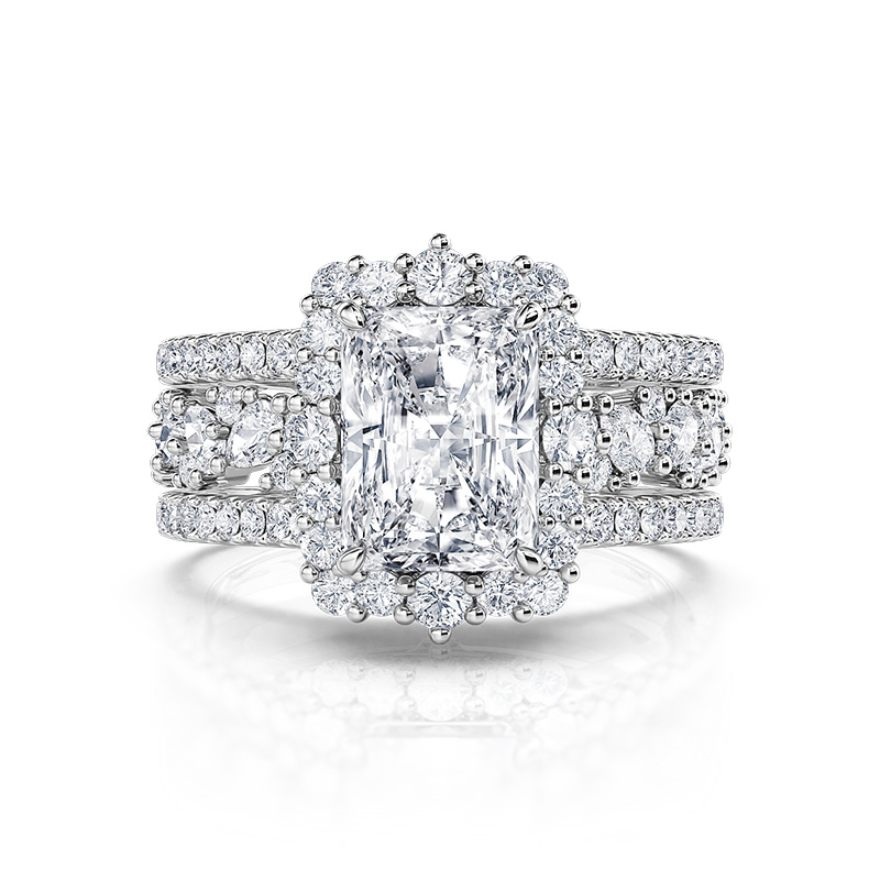 Interchangeable Radiant Cut Halo Engagement Ring Set Sterling Silver