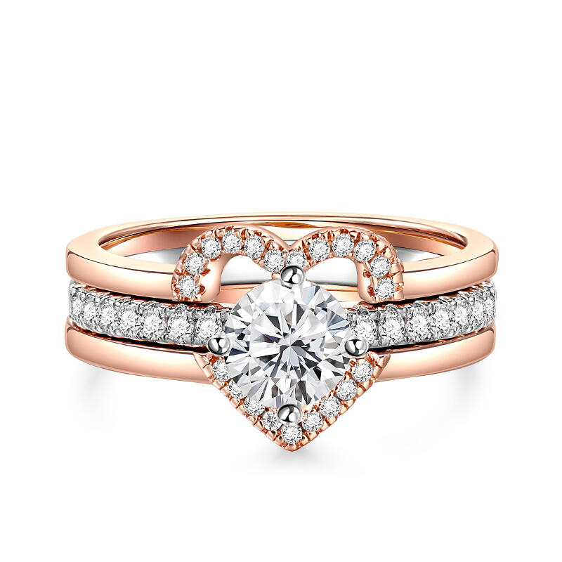 Simple Two Tone Three Ring Set Round Cut Sterling Silver