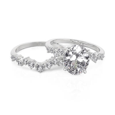 Juelvia Heart Beat Oval Bridal Ring Set Sterling Silver
