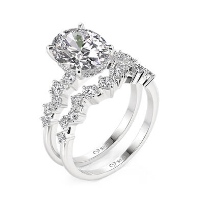 Juelvia Heart Beat Oval Bridal Ring Set Sterling Silver