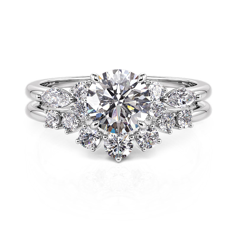 Classic Round Cut Bridal Ring Sets with Side Stone Sterling Silver