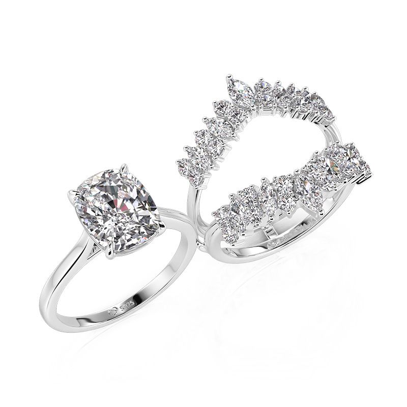 Juelvia Vintage Interchangeable Cushion Cut Bridal Ring Set Sterling Silver