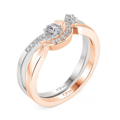 Juelvia Moon and Star Two Tone Puzzle Ring Set Sterling Silver