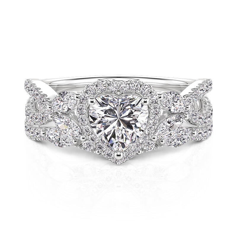 Halo Twist Pointed Leaf Love Heart Ring Set