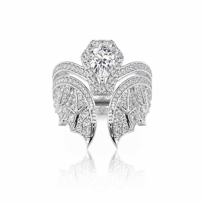 Bat Coffin Unique Engagement Ring Set Sterling Silver