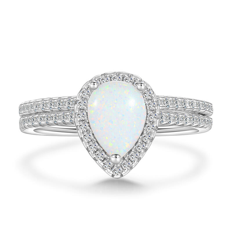 Classic Pear Cut Opal Ring Set Sterling Silver