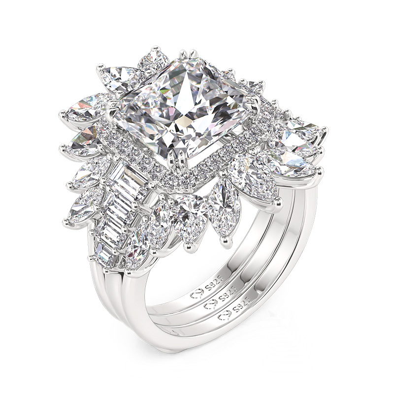Juelvia Luxurious Interchangeable Halo Princess Cut Engagement Ring Set