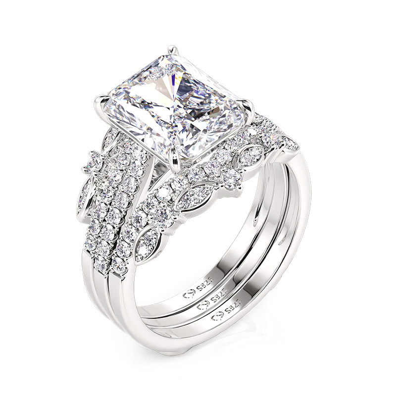 Juelvia Interchangeable Eternity Ring Set Radiant Cut Sterling Silver