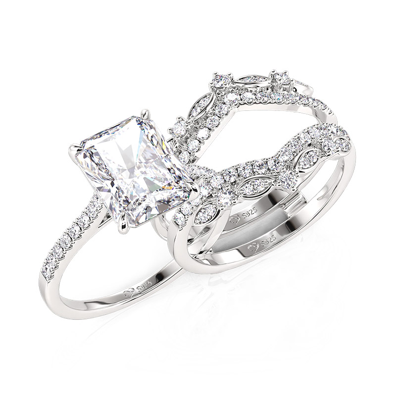 Juelvia Interchangeable Eternity Ring Set Radiant Cut Sterling Silver