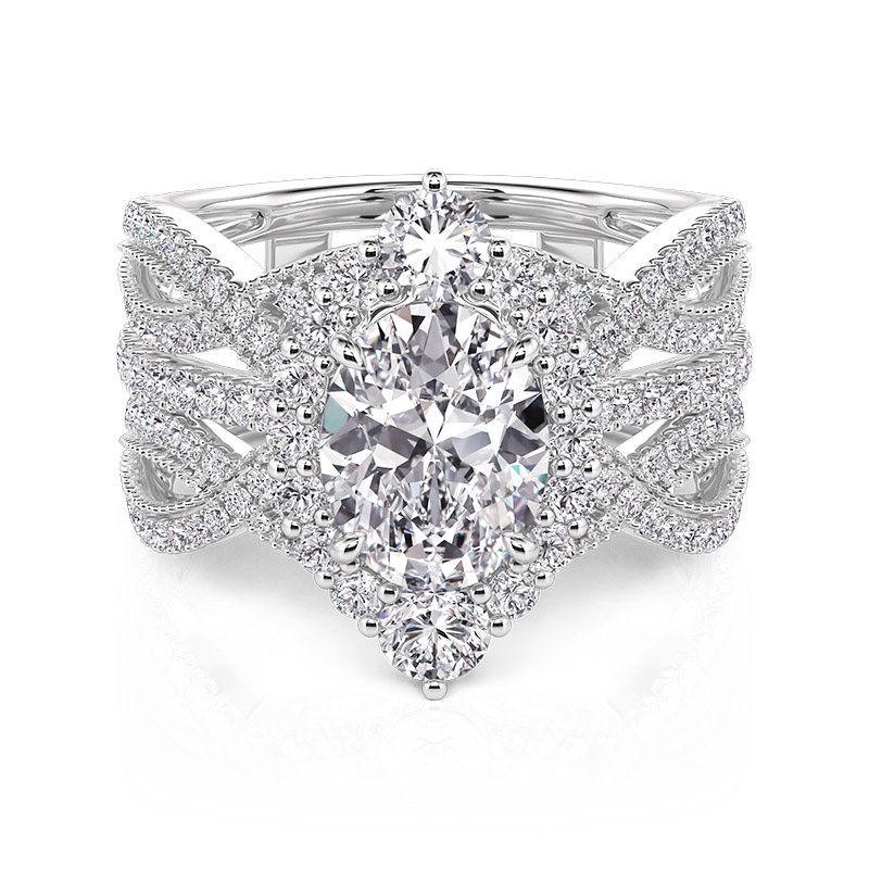 Vintage Halo Interchangeable Bridal Ring Set with Twist Band Sterling Silver
