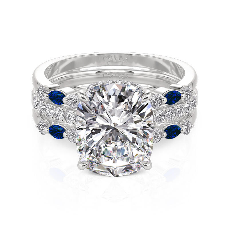 Interchangeable Hidden Halo Engagement Ring Set Blue and White Interval