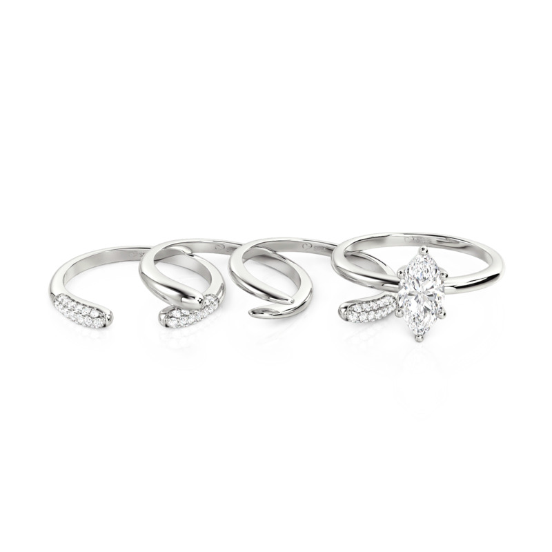 Juelvia Marquise Solitaire Stackable Engagement Ring Set 4PC