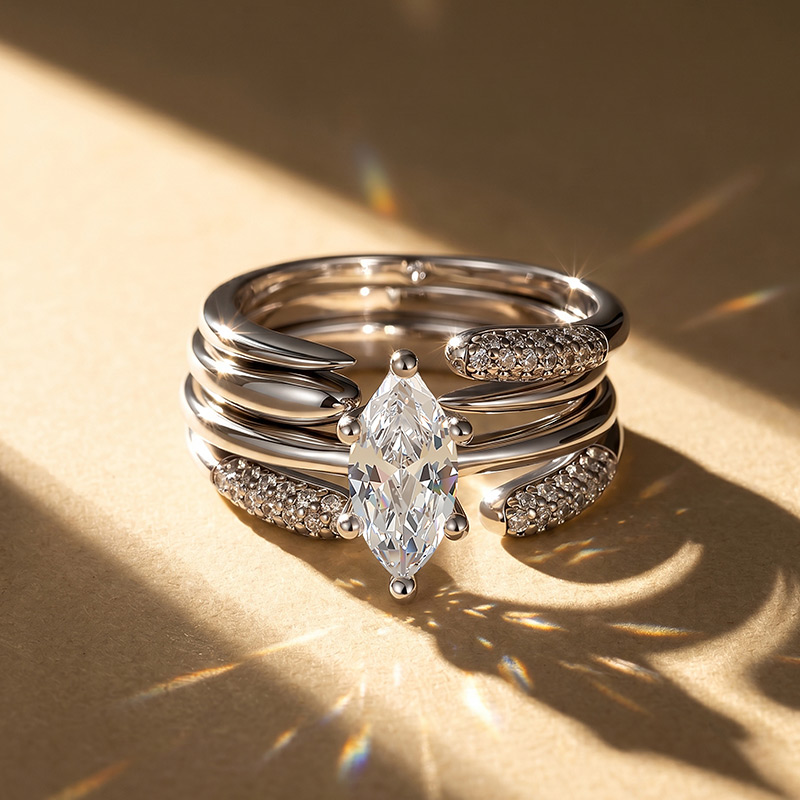 Juelvia Marquise Solitaire Stackable Engagement Ring Set 4PC